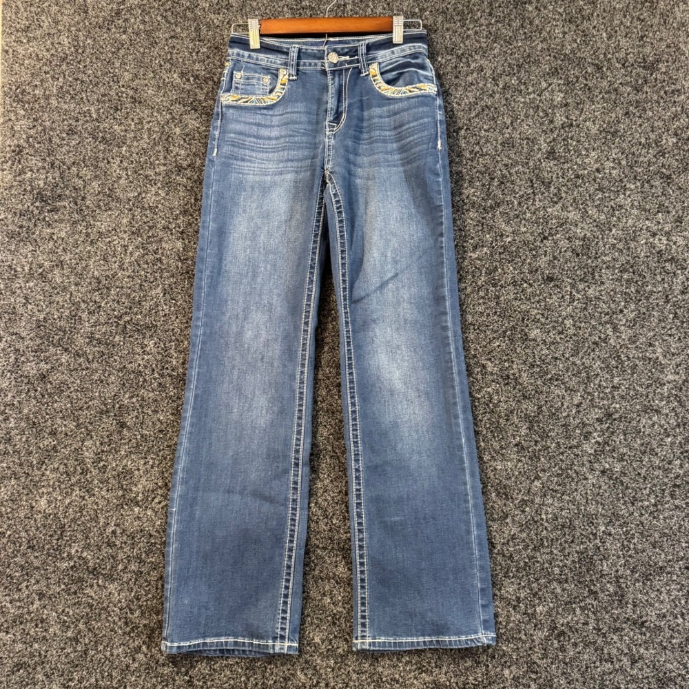 WESTFIELD EAGLE Womens Jeans Rhinestone Embellished Pockets Wide Leg Blue Size 5